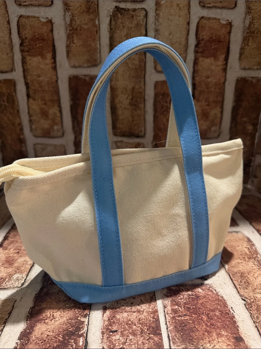 Cream Canvas Tote with Light Blue Trim and Cherry Embroidery by C. Wonder